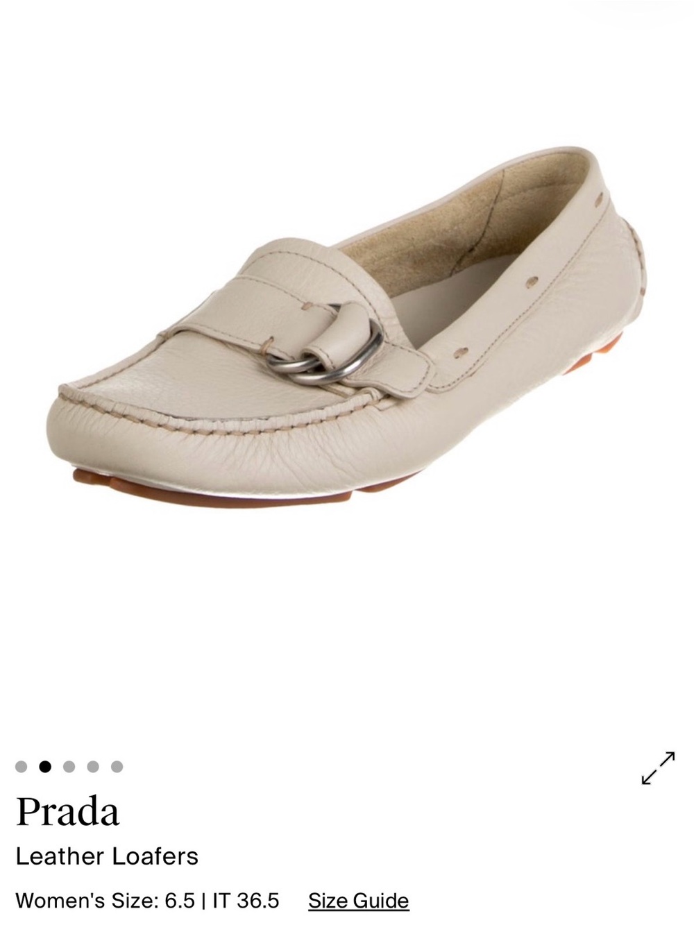 Prada Leather Driving Loafers Cream Ivory Buckle Flats IT 36.5 US 6.5